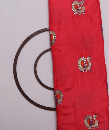 magenta yellow two tone peacock pattern zari embroidery soft silk fabric at104 5860